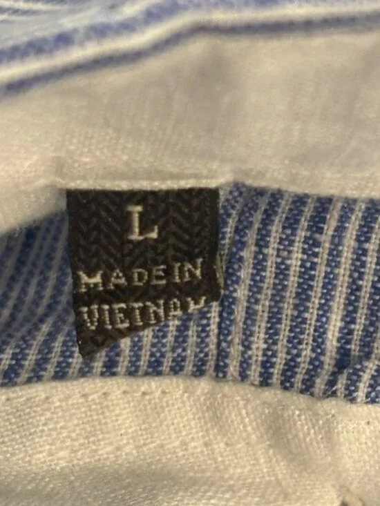 Jachs NY Blue Stripe Button Shirt Linen Blend Madison Fit Mens Large - Picture 6 of 11